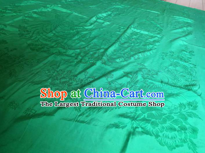 Chinese Classical Phoenix Peony Pattern Green Silk Fabric Traditional Ancient Hanfu Dress Brocade Cloth