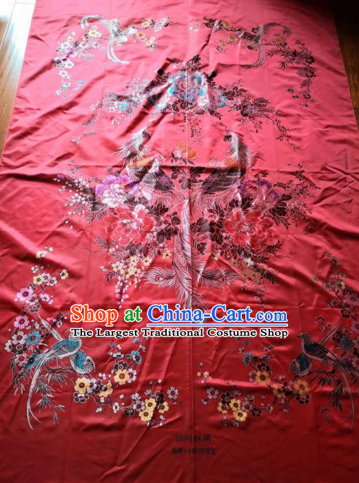Chinese Classical Phoenix Peony Pattern Red Silk Fabric Traditional Ancient Hanfu Dress Brocade Cloth