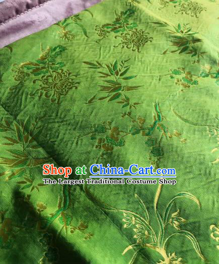 Chinese Classical Orchid Bamboo Plum Pattern Green Silk Fabric Traditional Ancient Hanfu Dress Brocade Cloth