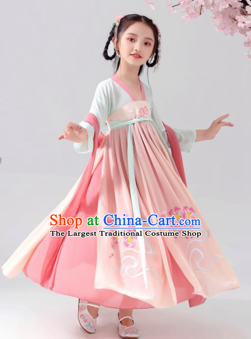 Chinese Traditional Tang Dynasty Girls Pink Hanfu Dress Ancient Princess Costume for Kids