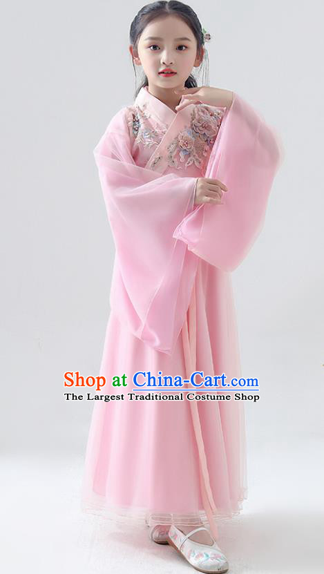 Chinese Traditional Jin Dynasty Girls Pink Hanfu Dress Ancient Peri Princess Costume for Kids