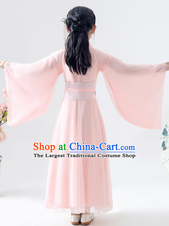 Chinese Traditional Jin Dynasty Girls Light Pink Hanfu Dress Ancient Peri Princess Costume for Kids