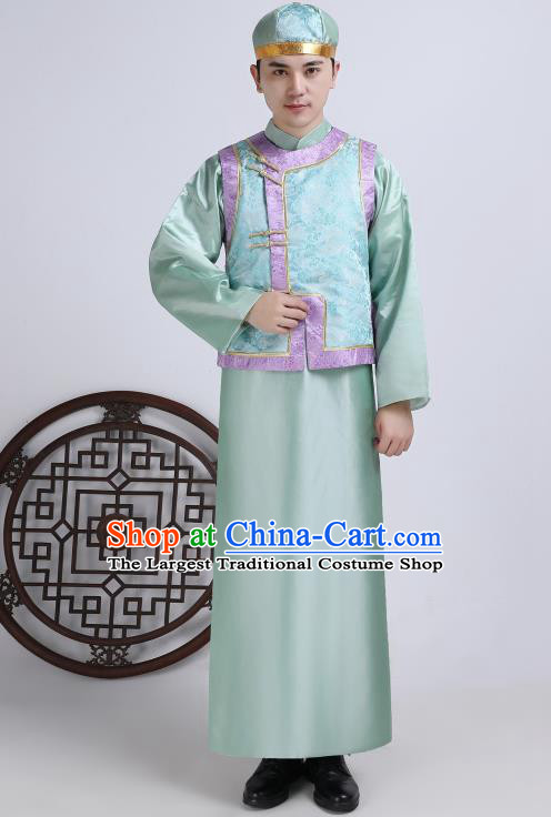 Chinese Traditional Qing Dynasty Royal Prince Green Hanfu Clothing Ancient Manchu Nobility Childe Costume for Men