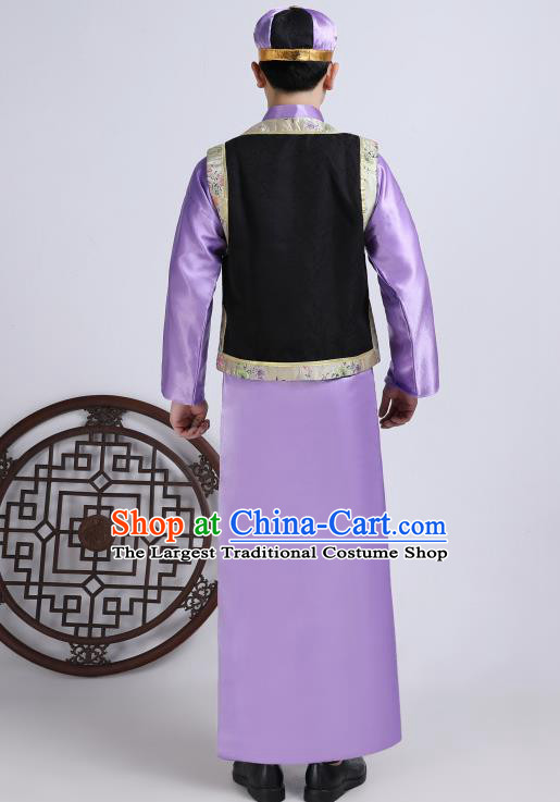 Chinese Traditional Qing Dynasty Royal Prince Purple Hanfu Clothing Ancient Manchu Nobility Childe Costume for Men