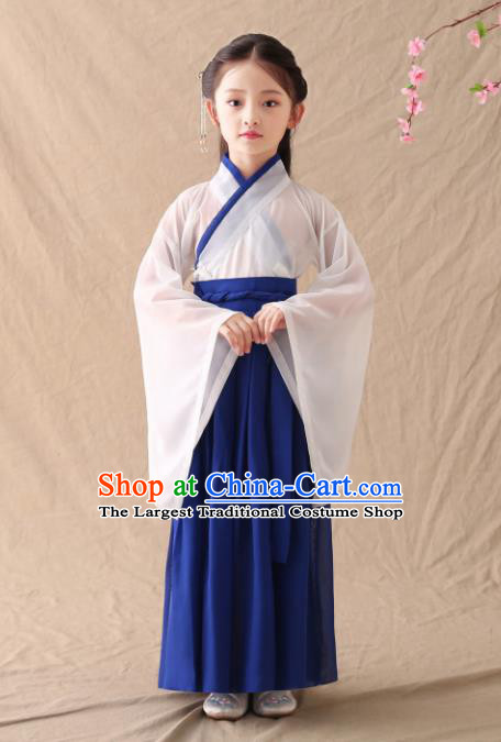 Chinese Traditional Jin Dynasty Girls Royalblue Hanfu Dress Ancient Peri Princess Costume for Kids
