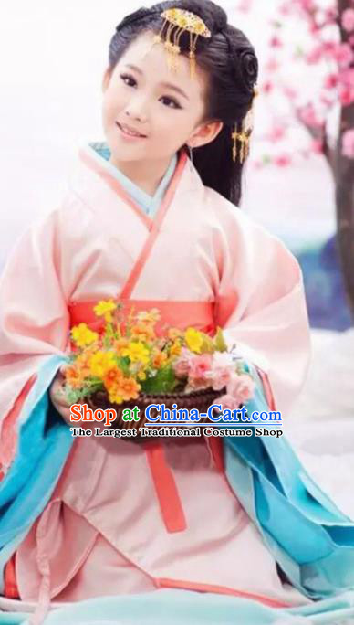 Chinese Traditional Han Dynasty Girls Pink Hanfu Dress Ancient Court Princess Costume for Kids