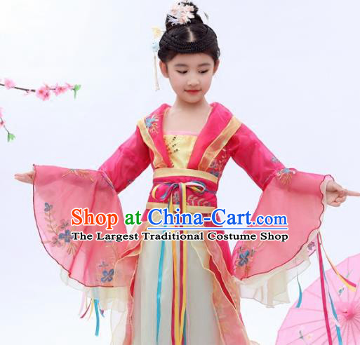 Chinese Traditional Tang Dynasty Girls Pink Hanfu Dress Ancient Court Princess Costume for Kids