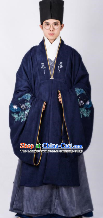 Chinese Traditional Ming Dynasty Scholar Hanfu Royalblue Cloak Ancient Taoist Priest Costume for Men