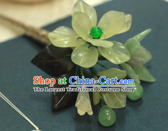 Chinese Ancient Court Queen Jade Flower Hair Clip Hairpins Traditional Classical Hanfu Hair Accessories for Women