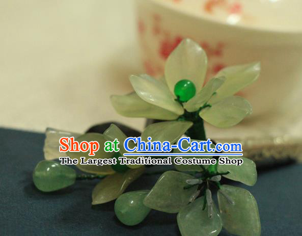 Chinese Ancient Court Queen Jade Flower Hair Clip Hairpins Traditional Classical Hanfu Hair Accessories for Women