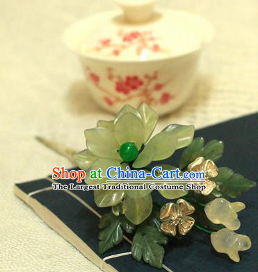 Chinese Ancient Court Queen Jade Lotus Hair Clip Hairpins Traditional Classical Hanfu Hair Accessories for Women