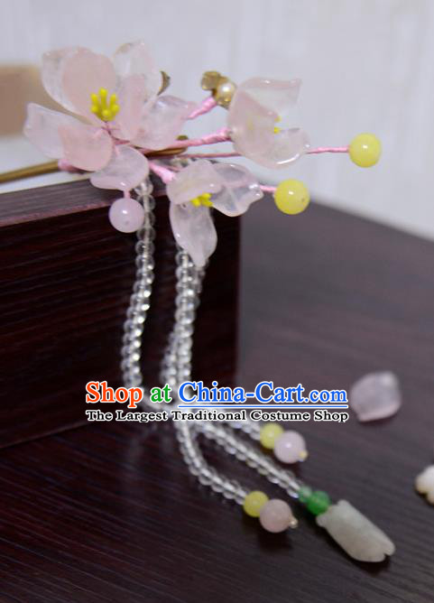 Chinese Ancient Court Queen Pink Begonia Hair Clip Hairpins Traditional Classical Hanfu Hair Accessories for Women