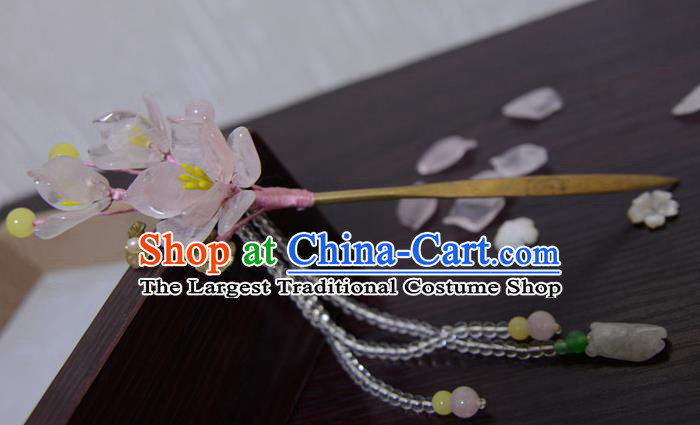 Chinese Ancient Court Queen Pink Begonia Hair Clip Hairpins Traditional Classical Hanfu Hair Accessories for Women