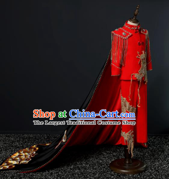 Chinese Children Day Classical Dance Performance Red Outfits Kindergarten Boys Stage Show Costume for Kids