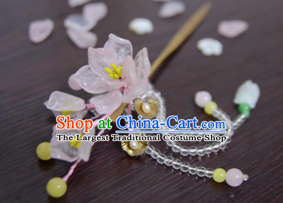 Chinese Ancient Court Queen Pink Begonia Hair Clip Hairpins Traditional Classical Hanfu Hair Accessories for Women