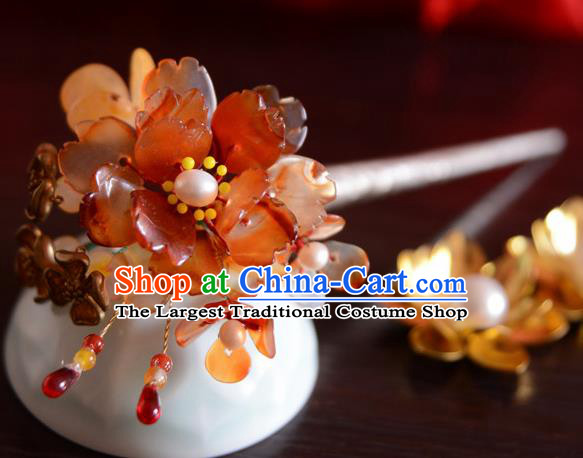 Chinese Ancient Court Queen Red Peony Hair Clip Hairpins Traditional Classical Hanfu Hair Accessories for Women