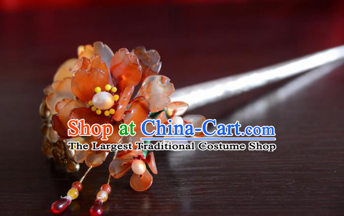 Chinese Ancient Court Queen Red Peony Hair Clip Hairpins Traditional Classical Hanfu Hair Accessories for Women