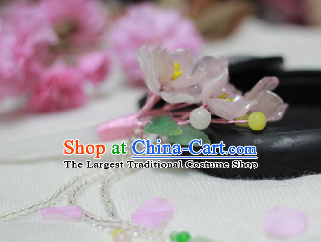 Chinese Ancient Court Queen Pink Begonia Tassel Hairpins Traditional Classical Hanfu Hair Accessories for Women