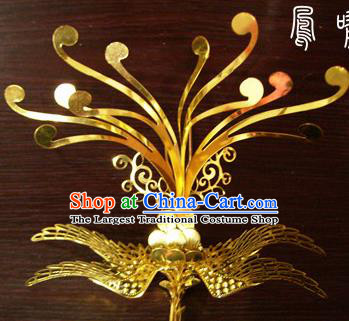 Chinese Ancient Court Queen Phoenix Golden Hairpins Traditional Classical Hanfu Hair Accessories for Women