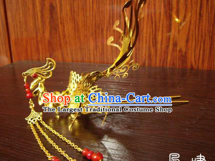 Chinese Ancient Court Queen Phoenix Golden Hairpins Traditional Classical Hanfu Hair Accessories for Women