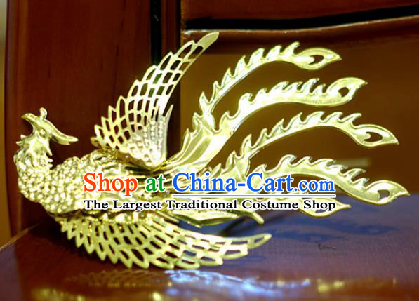 Chinese Traditional Ancient Court Queen Golden Phoenix Hairpins Classical Hanfu Hair Accessories for Women