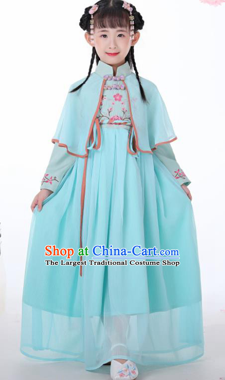 Chinese Traditional Children Blue Hanfu Dress Classical National Tang Suit Costume for Kids