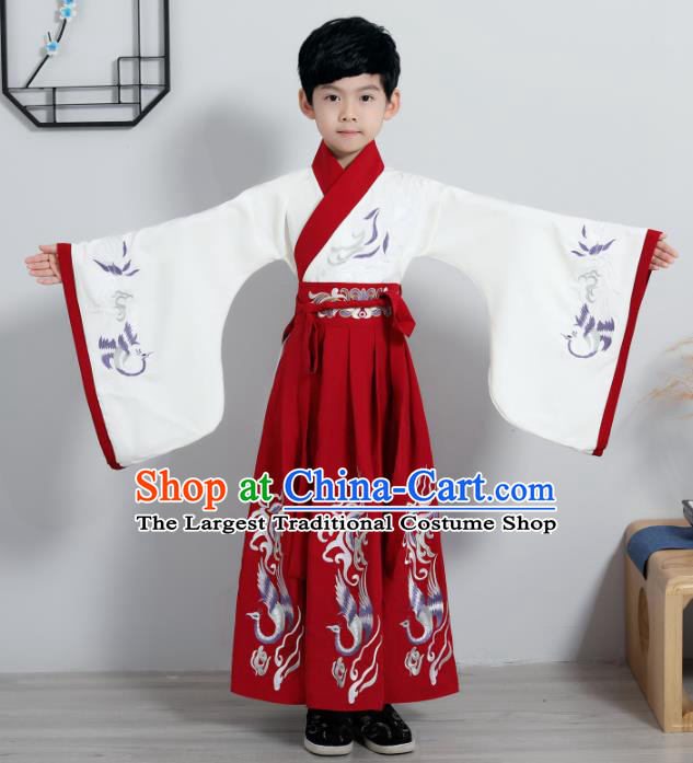 Chinese Traditional Han Dynasty Boys Red Hanfu Clothing Ancient Scholar Costume for Kids