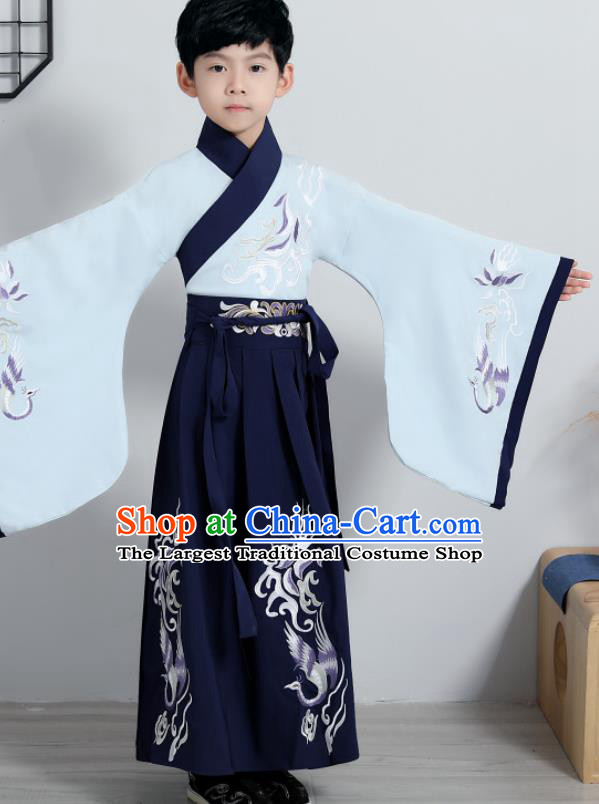 Chinese Traditional Han Dynasty Boys Navy Hanfu Clothing Ancient Scholar Costume for Kids