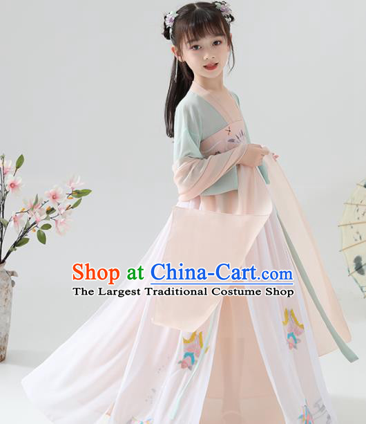 Chinese Traditional Tang Dynasty Girls Champagne Hanfu Dress Ancient Princess Costume for Kids