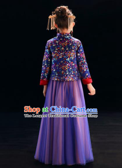 Chinese New Year Performance Purple Full Dress National Kindergarten Girls Dance Stage Show Costume for Kids