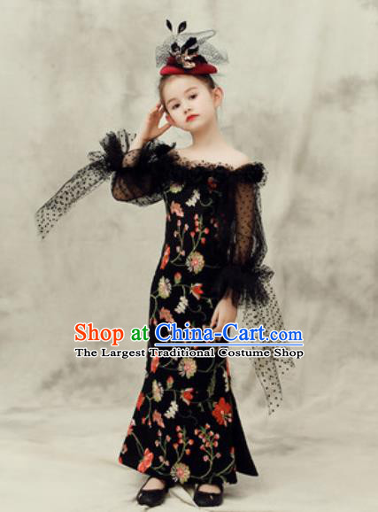 Top Grade Christmas Day Dance Performance Black Full Dress Kindergarten Girl Stage Show Costume for Kids