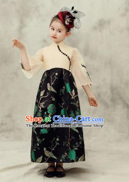 Chinese New Year Performance Black Dress National Kindergarten Girls Dance Stage Show Costume for Kids