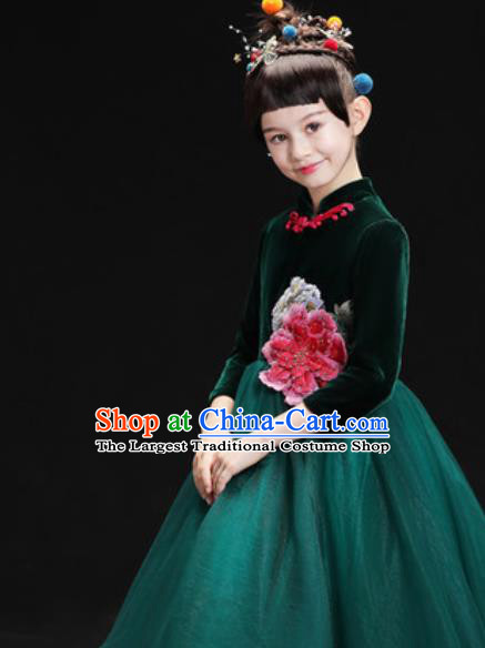 Chinese New Year Dance Performance Green Veil Full Dress Kindergarten Girls Stage Show Costume for Kids