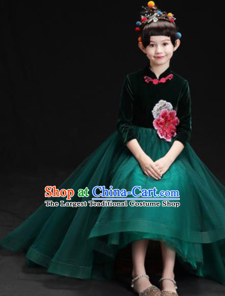 Chinese New Year Dance Performance Green Veil Full Dress Kindergarten Girls Stage Show Costume for Kids