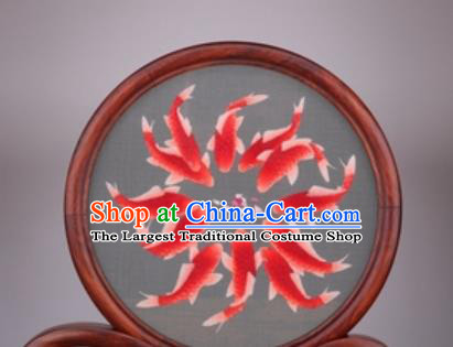 Chinese Traditional Suzhou Embroidery Red Carps Desk Folding Screen Embroidered Rosewood Decoration Embroidering Craft