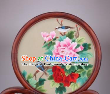 Chinese Traditional Suzhou Embroidery Peony Desk Folding Screen Embroidered Rosewood Decoration Embroidering Craft