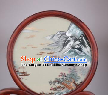 Chinese Traditional Suzhou Embroidery Ships Desk Folding Screen Embroidered Rosewood Decoration Embroidering Craft