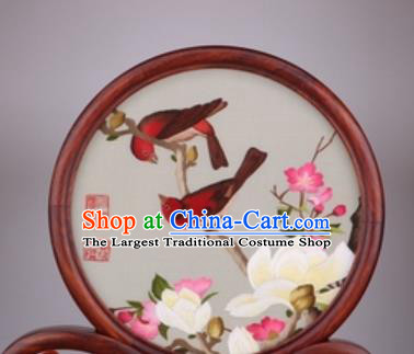 Chinese Traditional Suzhou Embroidery White Magnolia Desk Folding Screen Embroidered Rosewood Decoration Embroidering Craft