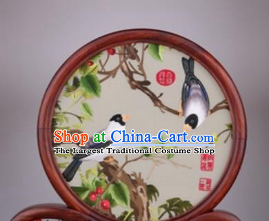 Chinese Traditional Suzhou Embroidery Birds Desk Folding Screen Embroidered Rosewood Decoration Embroidering Craft