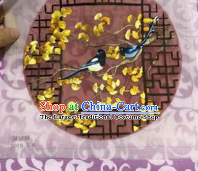 Chinese Traditional Suzhou Embroidery Ginkgo Birds Cloth Accessories Embroidered Patches Embroidering Craft