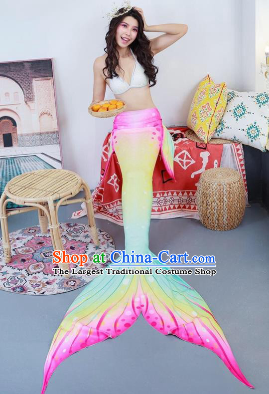 Halloween Cosplay Mermaid Fishtail Dress Nylon Rosy Fish Tail Skirt Clothing for Women