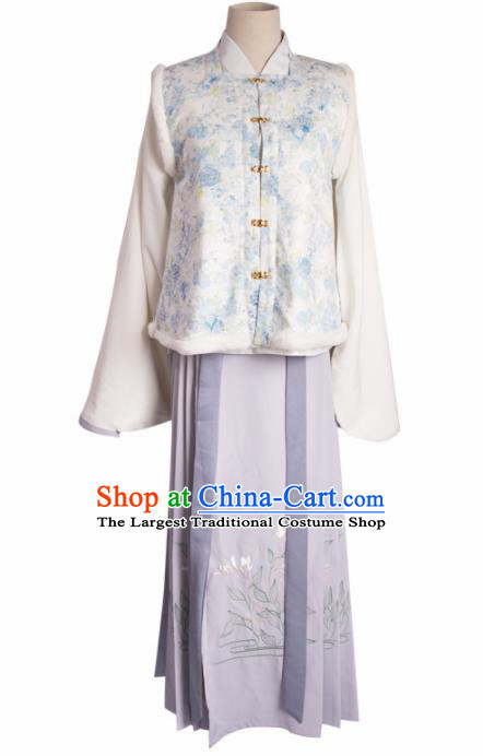 Traditional Chinese Ming Dynasty Winter Replica Costumes Ancient Nobility Hanfu Vest and Dress for Women