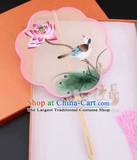 Chinese Traditional Suzhou Embroidery Lotus Palace Fans Embroidered Fans Embroidering Craft