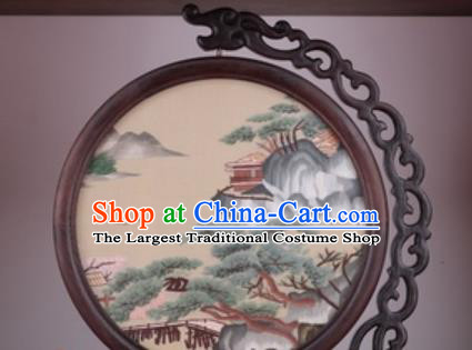 Chinese Traditional Suzhou Embroidery Pine Table Folding Screen Embroidered Rosewood Decoration Embroidering Craft