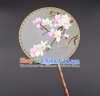 Chinese Traditional Suzhou Embroidery Magnolia Palace Fans Embroidered Silk Round Fans Embroidery Craft