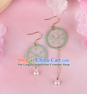 Traditional Chinese Handmade Embroidery Green Earrings Classical Hanfu Embroidered Ear Accessories for Women