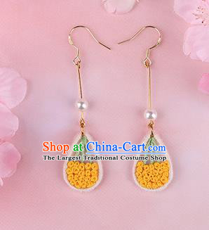 Traditional Chinese Handmade Embroidery Yellow Flowers Earrings Classical Hanfu Embroidered Ear Accessories for Women