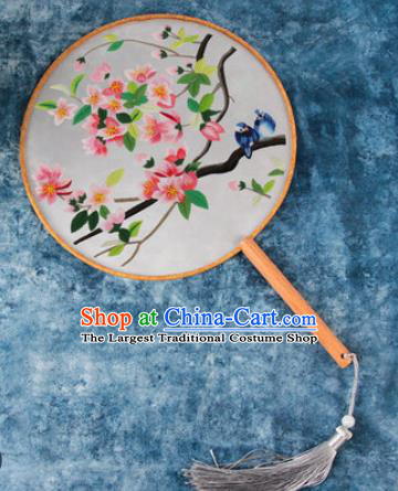 Chinese Traditional Handmade Embroidery Peach Blossom Silk Round Fan Embroidered Palace Fans