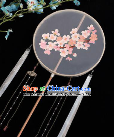 Chinese Traditional Handmade Embroidery Sakura Silk Round Fan Embroidered Palace Fans