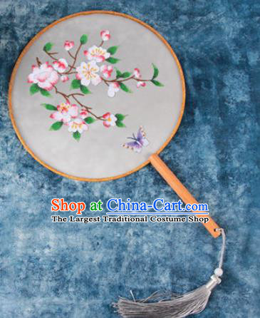 Chinese Traditional Handmade Embroidery Begonia Butterfly Round Fan Embroidered Palace Fans